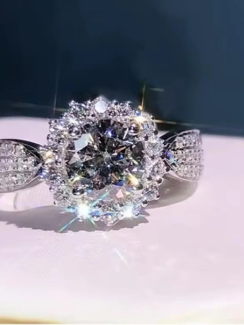 Elegant White Crystal Halo Ring and Earrings Set